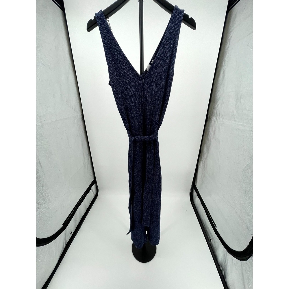 Gap Jumpsuit Womens Medium Blue Double V Neck Ribbed Knit Belted Waist‎ Outdoor